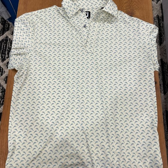 FootJoy Mens Leaping Dolphins Print Lisle Polo Shirt Size LG - Picture 2 of 5